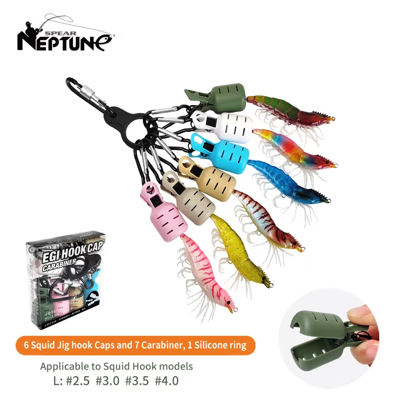 Fishing Lure Jig - ชุดอุปกรณ์ป้องกันหัวเบ็ดปลาหมึกหลากสี 6 ชิ้น พร้อมคาราบิเนอร์ ฝาครอบเหยื่อปลาหมึกยักษ์ อุปกรณ์ตกปลาปลาหมึก