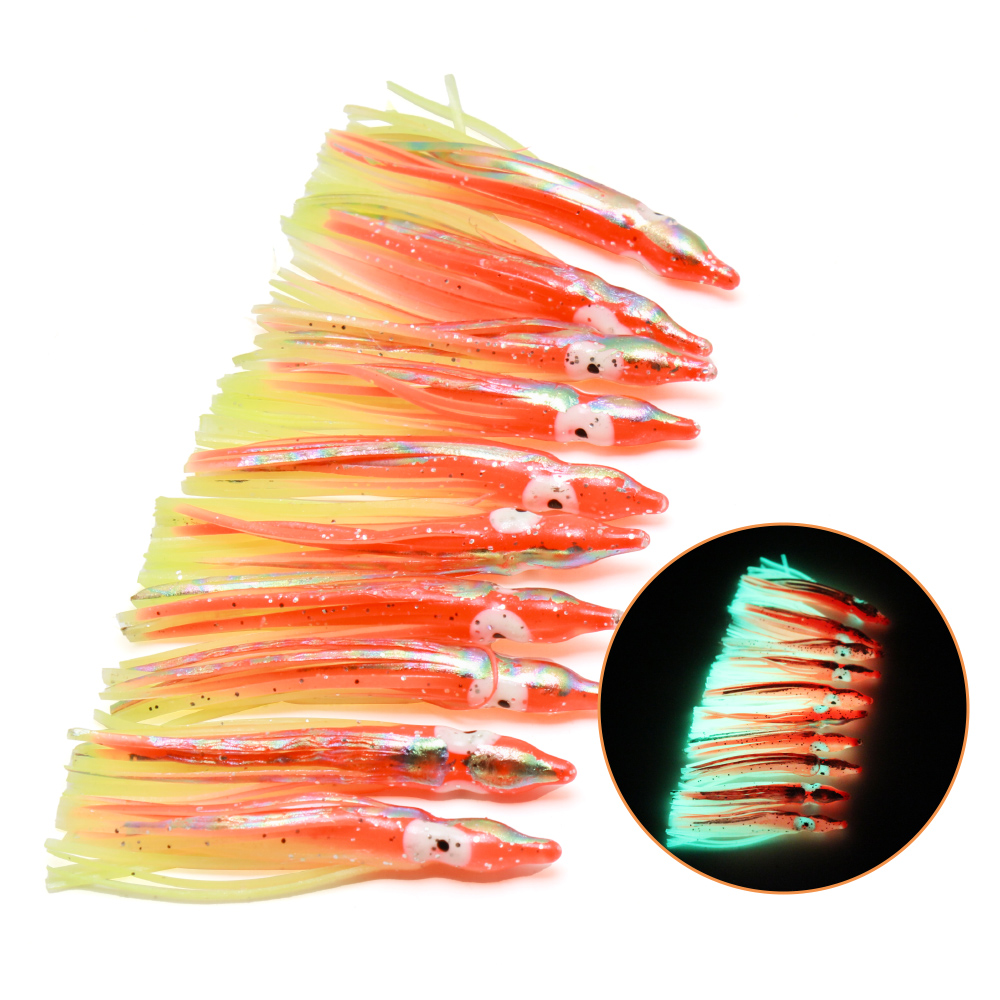 Fishing Lure Buzzbait - เหยื่อตกปลาหมึกซิลิโคนเรืองแสง 10 ชิ้น ขนาด 6-12 ซม.